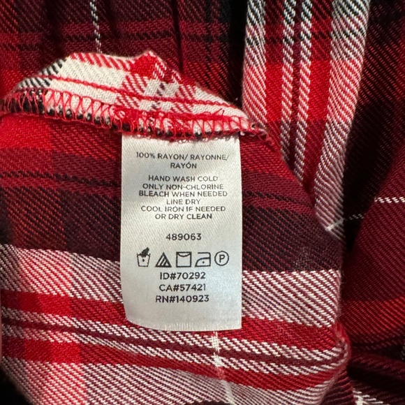 Loft Women's Red Black Plaid Long Sleeved Blouse Top XL - Picture 7 of 8